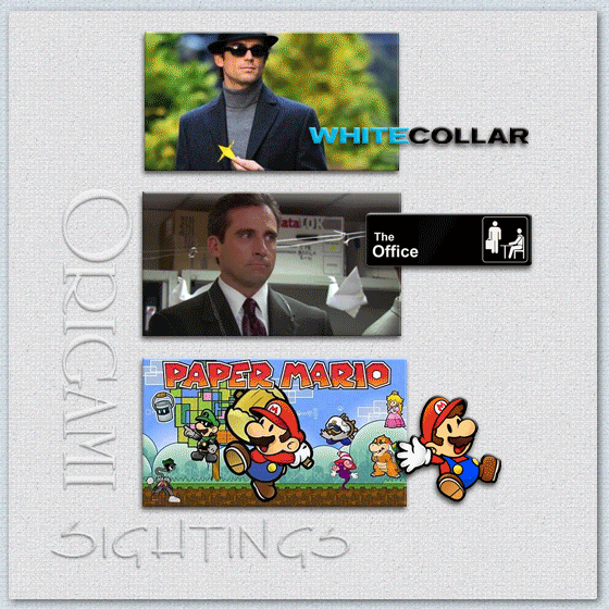Origami SIghtings WhiteCollar, The Office Paper, and Mario